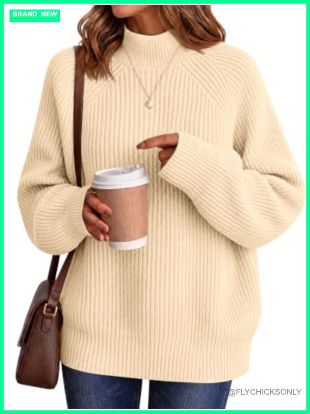 Saodimallsu Womens High Neck Oversized Slouchy Knit Pullover Sweater